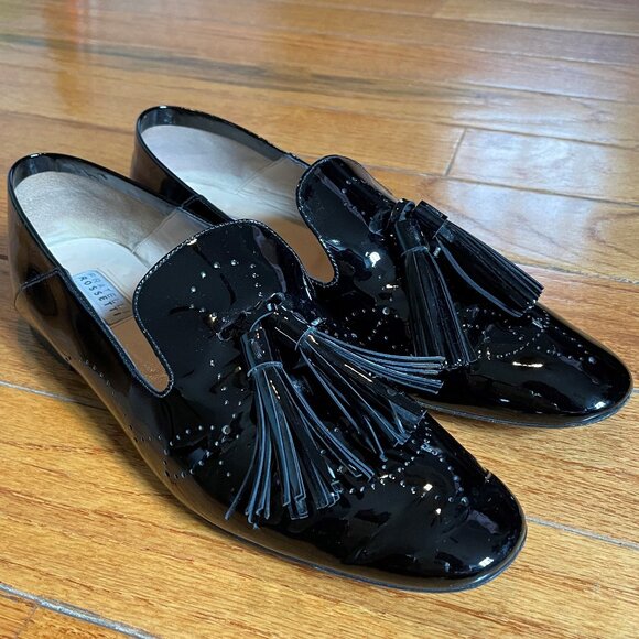 Fratelli Rossetti Black Patent Leather Tassel Loafer - 38 IT (7.5-8 US) Women's - Picture 1 of 7